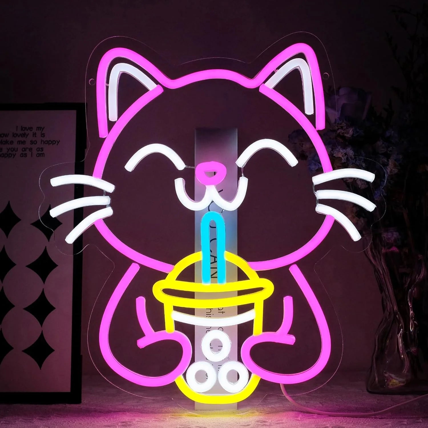 Cat Boba Tea Neon Sign