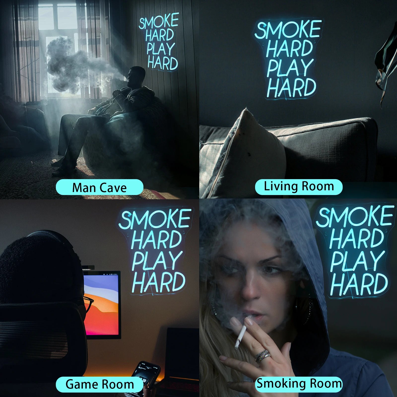 Smoke Hard Play Hard Neon Sign