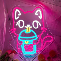 Cat Boba Tea Neon Sign