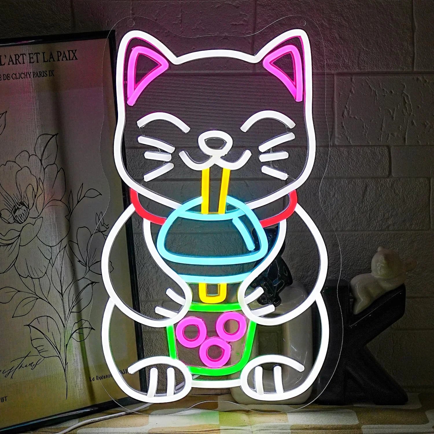 Cat Boba Tea Neon Sign