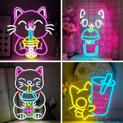 Cat Boba Tea Neon Sign