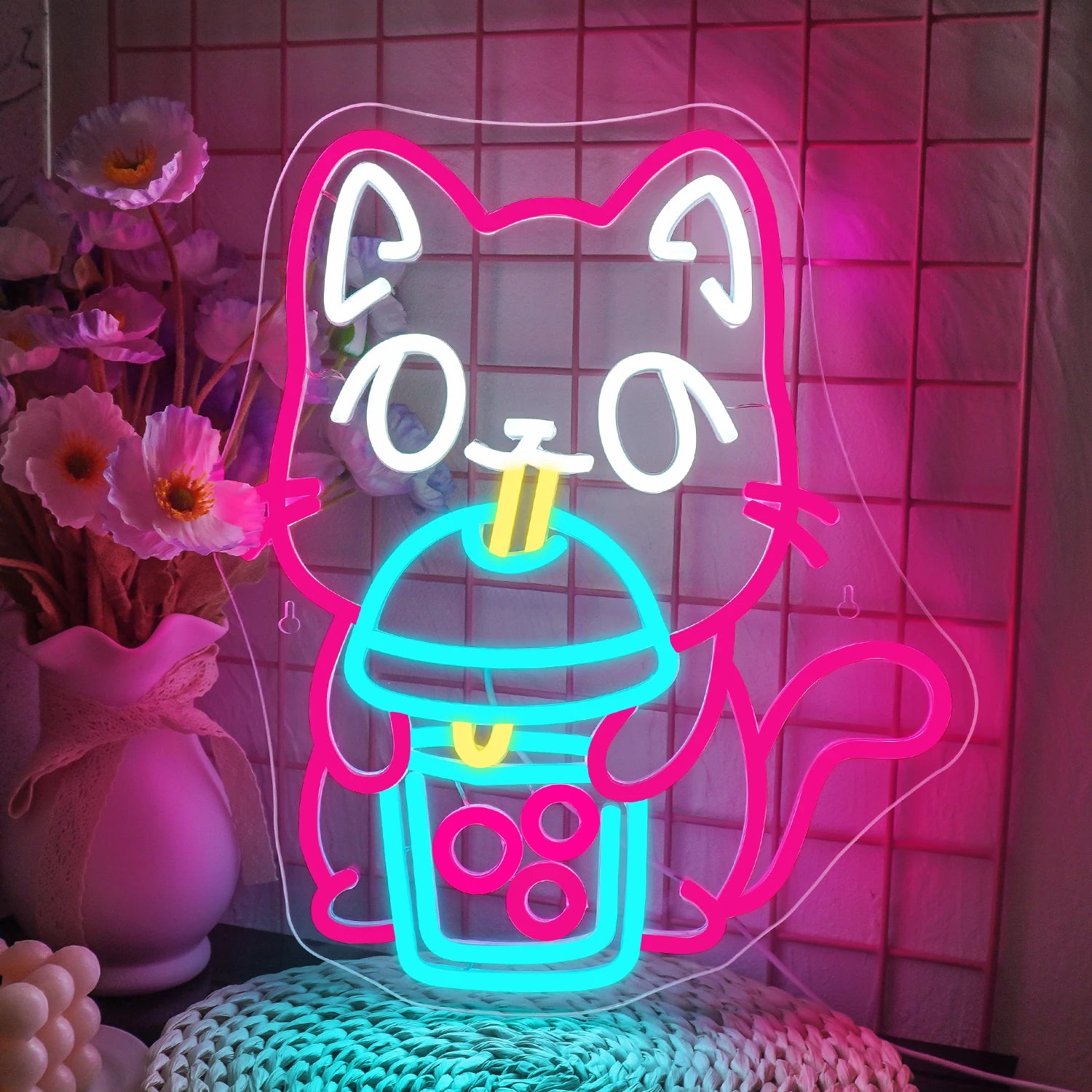 Cat Boba Tea Neon Sign