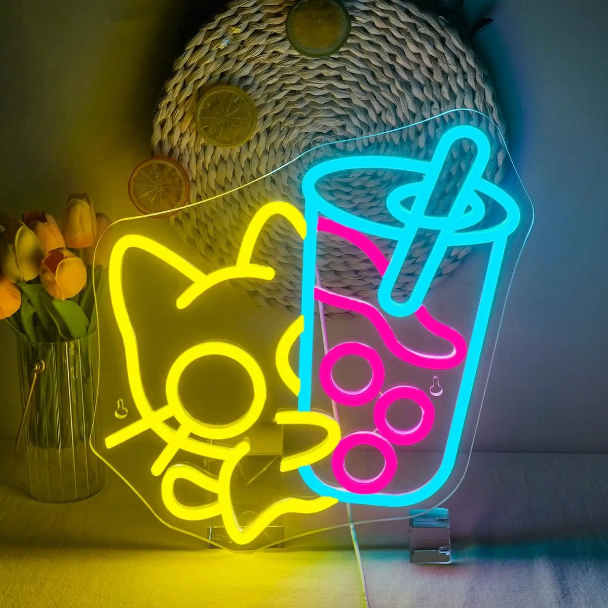 Cat Boba Tea Neon Sign